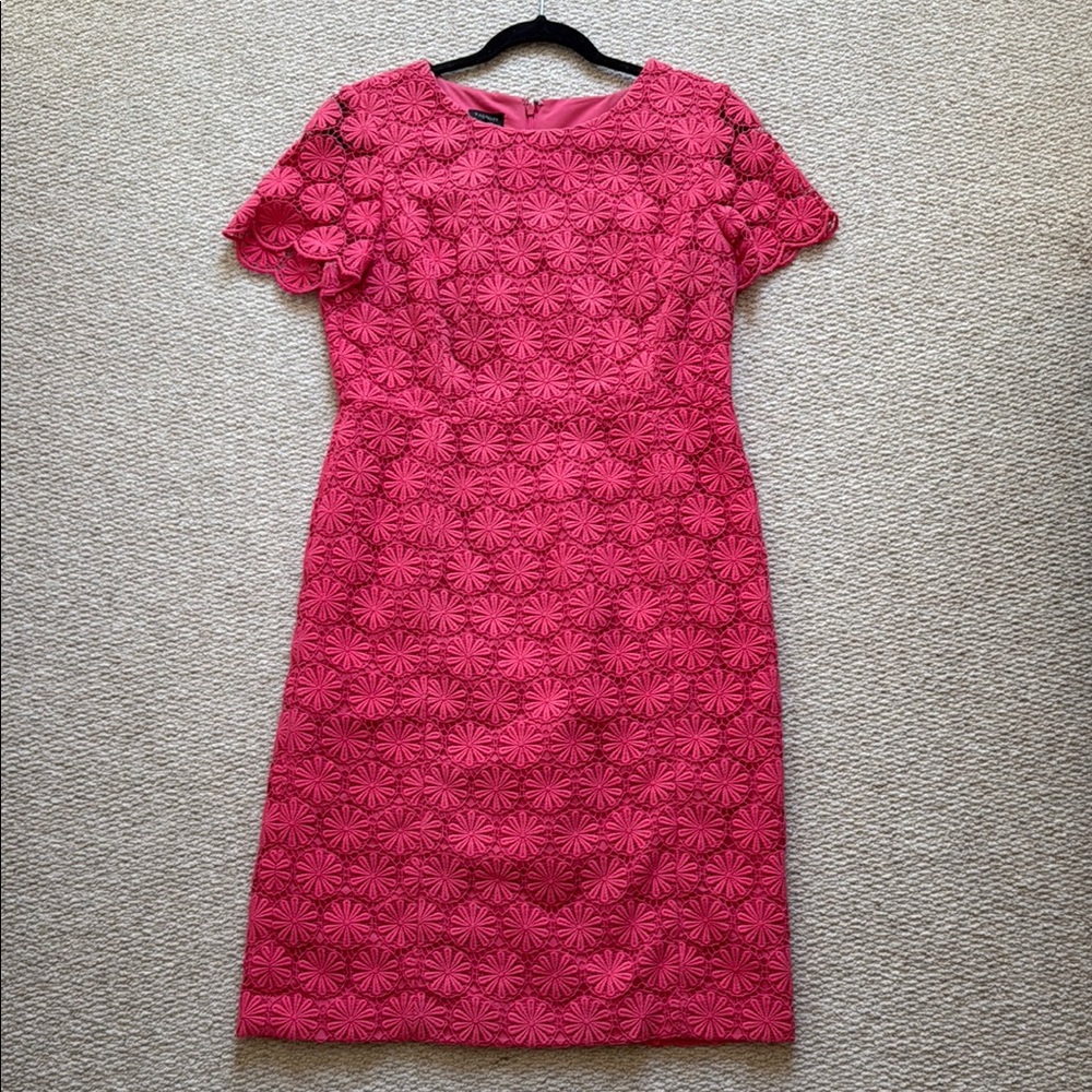 Talbots Pink Floral Short Sleeve Midi Dress Sz 6
